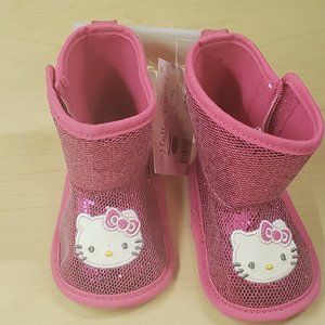 HELLO KITTY PINK SEQUIN BOOTS SIZE 3-6 MONTHS NEW